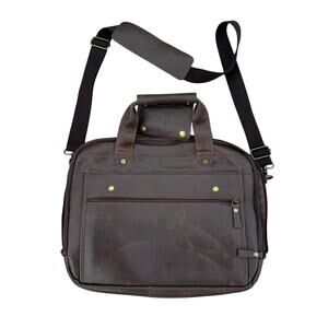 Nice leather? professional briefcase laptop computer bag with strap Brown